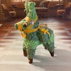 Vintage 70s Miniature Handmade Mexican Green Burro Pinata w/Tags EUC